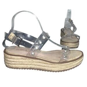 SCHUTZ Cristiane Clear Studded Espadrille Wedge Sandals Women’s Size 7B